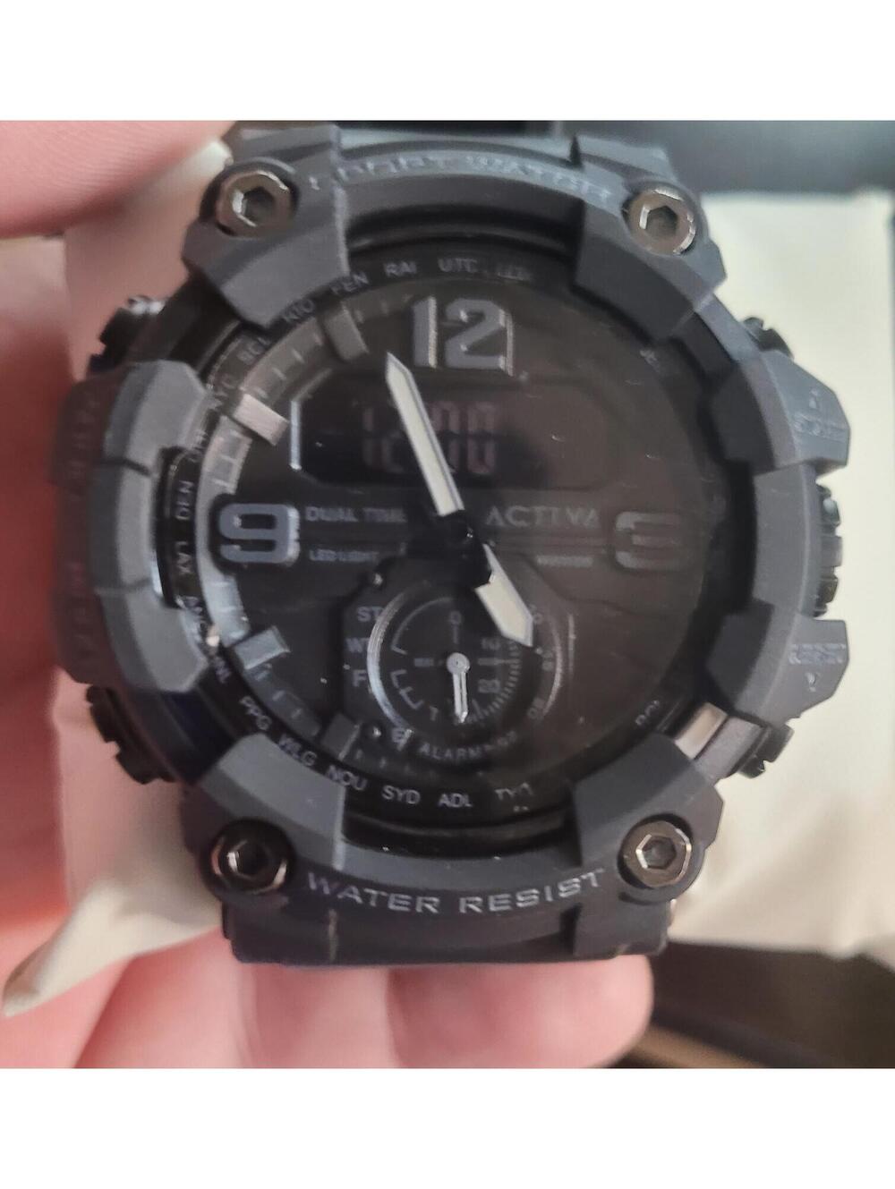 Activa Black Water Resistant Sport Watch with Dual Time